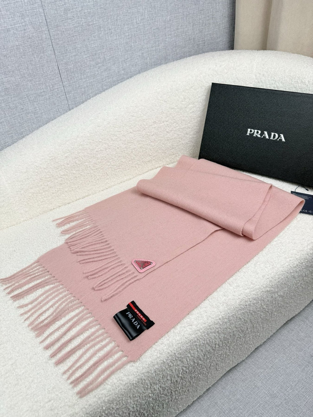 Prada Fringed Triangle Plaque Scarf product image 2, provided for visual reference and product detail review