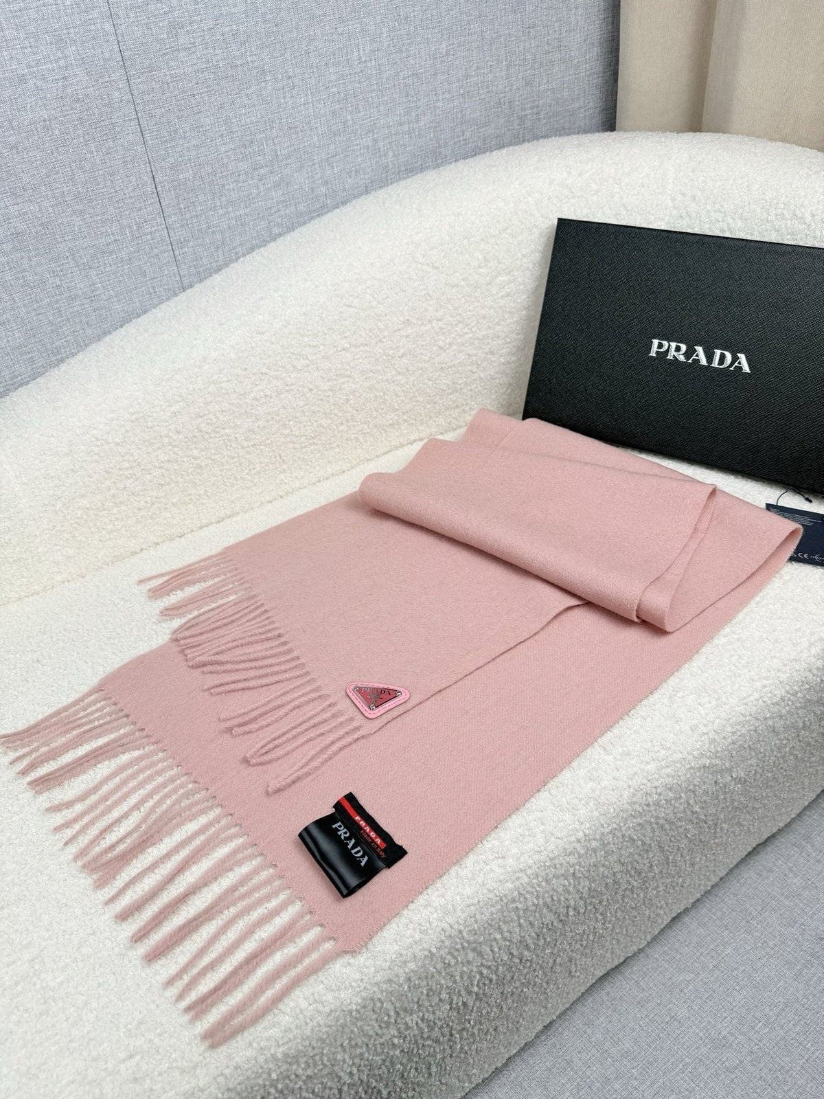 Prada Fringed Triangle Plaque Scarf product image 2, provided for visual reference and product detail review