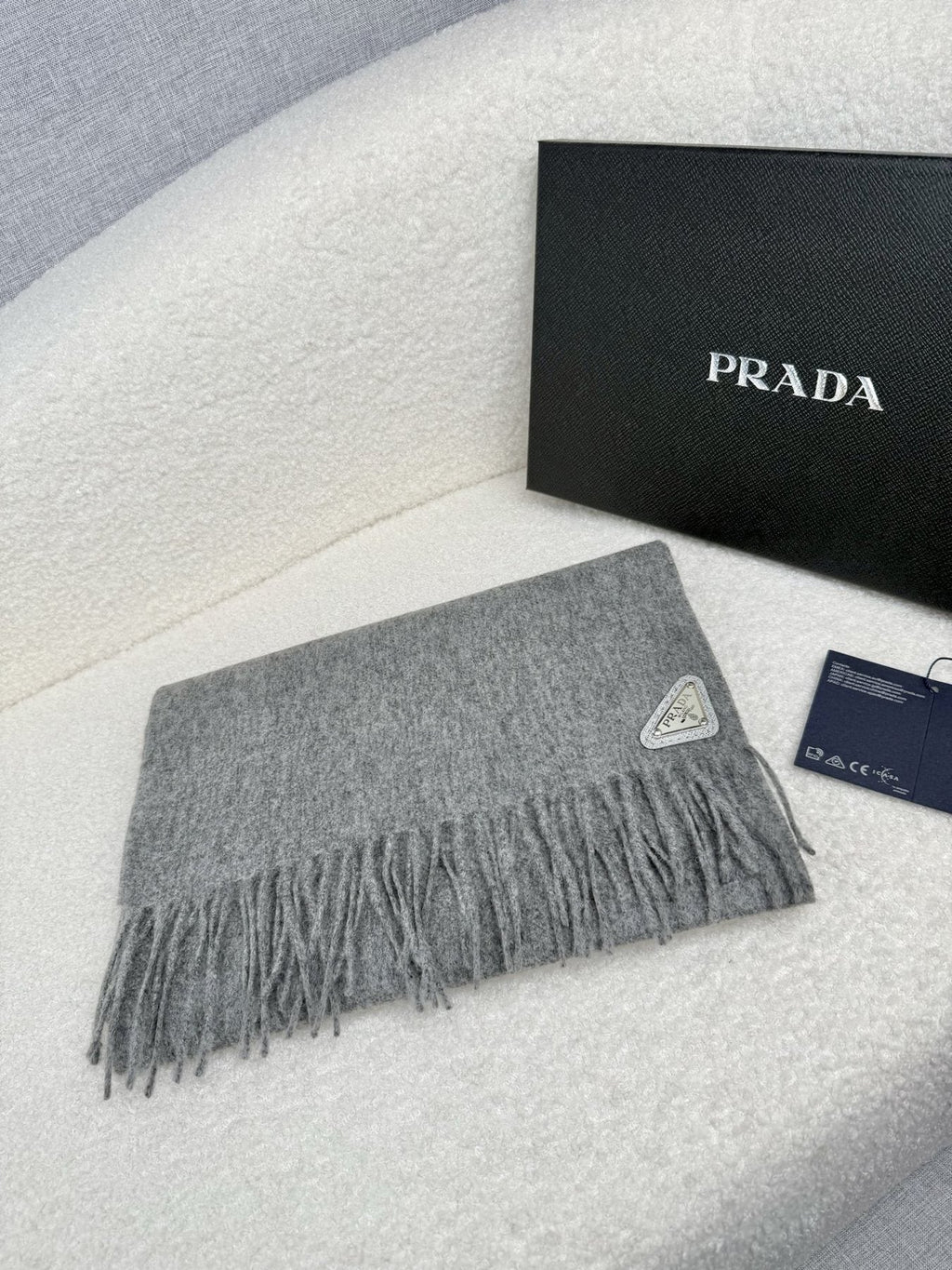 Prada Fringed Triangle Plaque Scarf product image 8, provided for visual reference and product detail review
