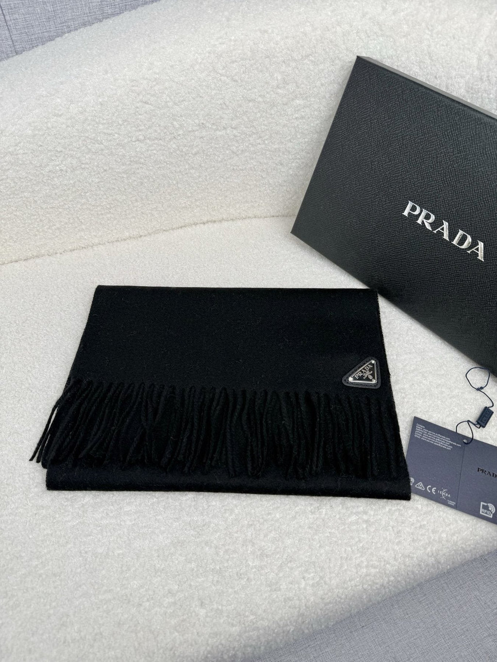 Prada Fringed Triangle Plaque Scarf product image 4, provided for visual reference and product detail review