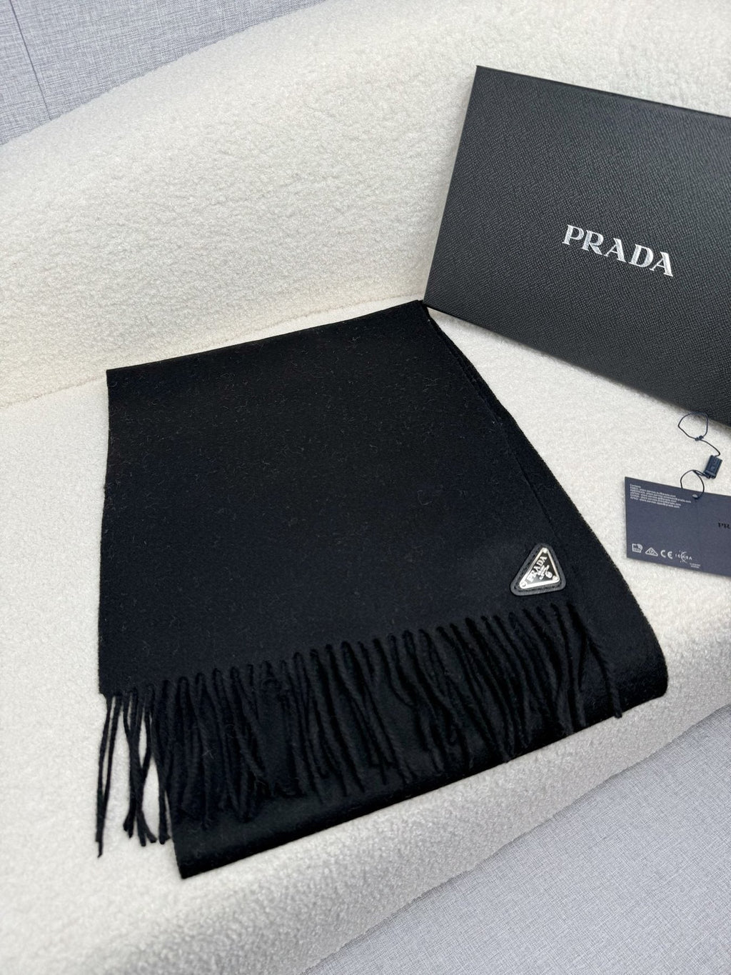 Prada Fringed Triangle Plaque Scarf product image 9, provided for visual reference and product detail review