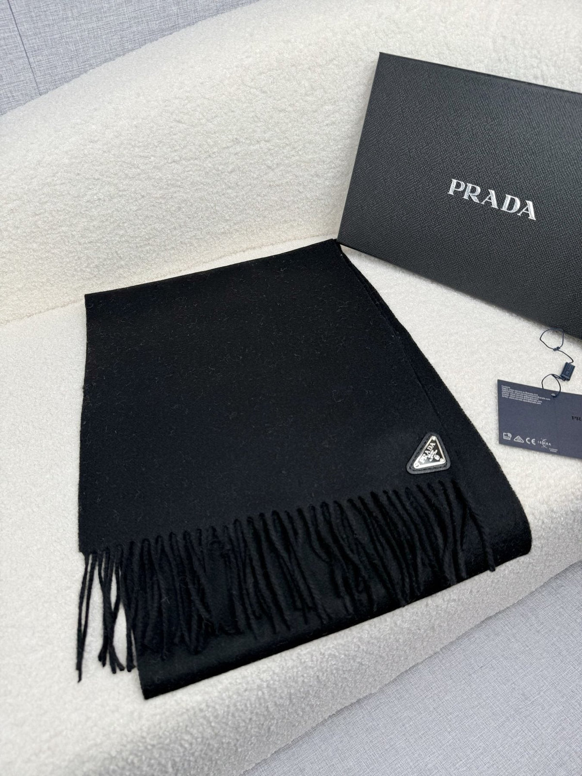 Prada Fringed Triangle Plaque Scarf product image 9, provided for visual reference and product detail review