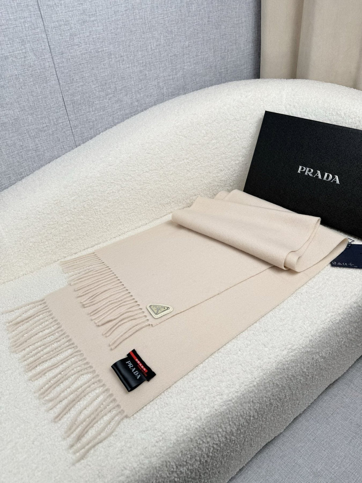 Prada Fringed Triangle Plaque Scarf product image 3, provided for visual reference and product detail review
