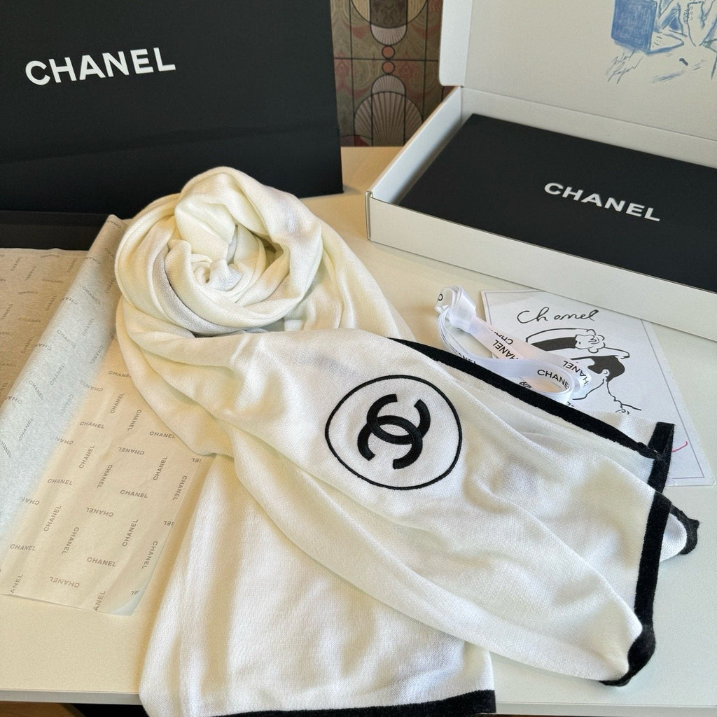 Chanel Contrast-Trim Logo Scarf product image 9, provided for visual reference and product detail review