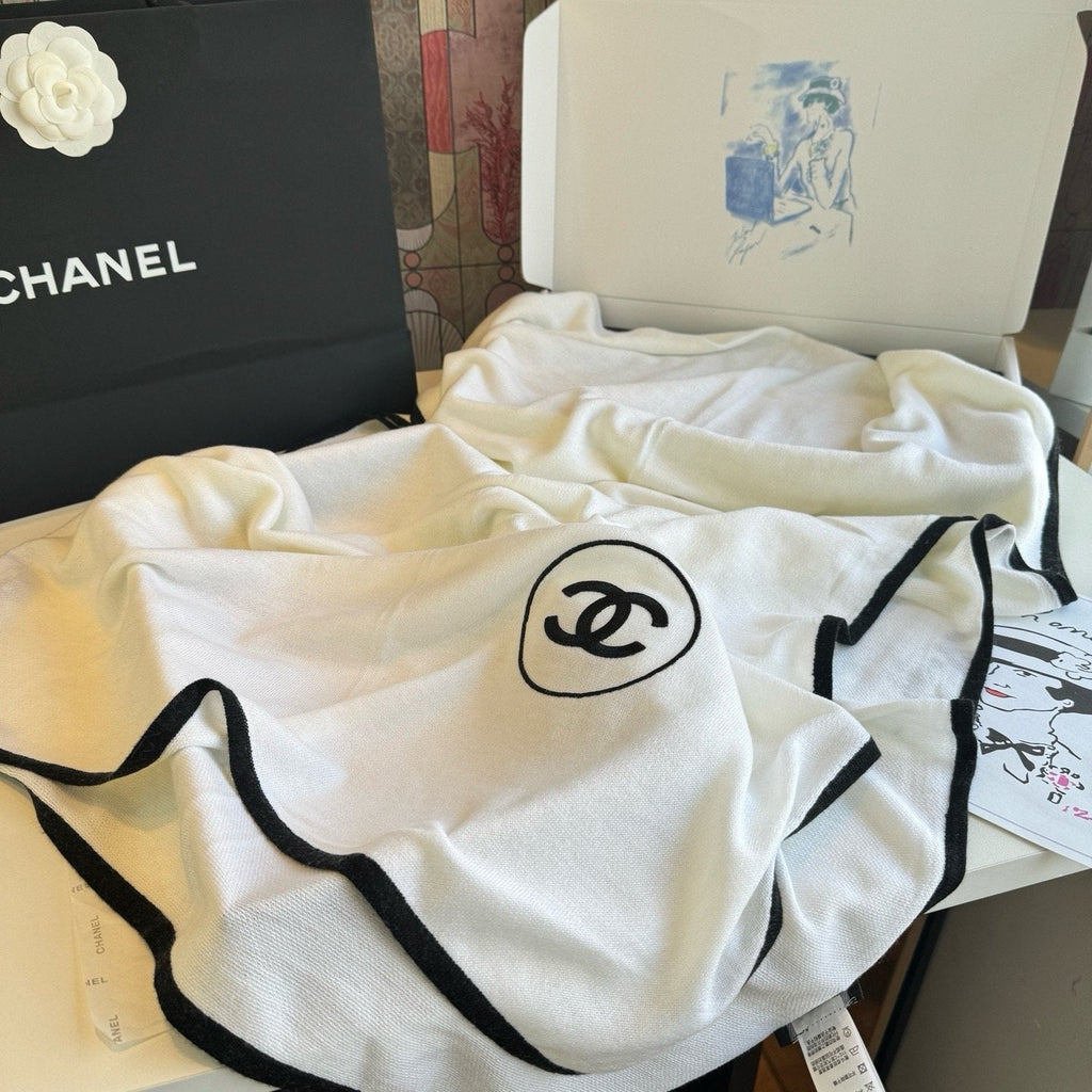 Chanel Contrast-Trim Logo Scarf product image 6, provided for visual reference and product detail review
