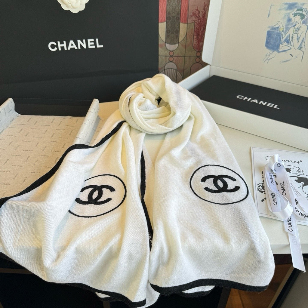Chanel Contrast-Trim Logo Scarf product image 8, provided for visual reference and product detail review