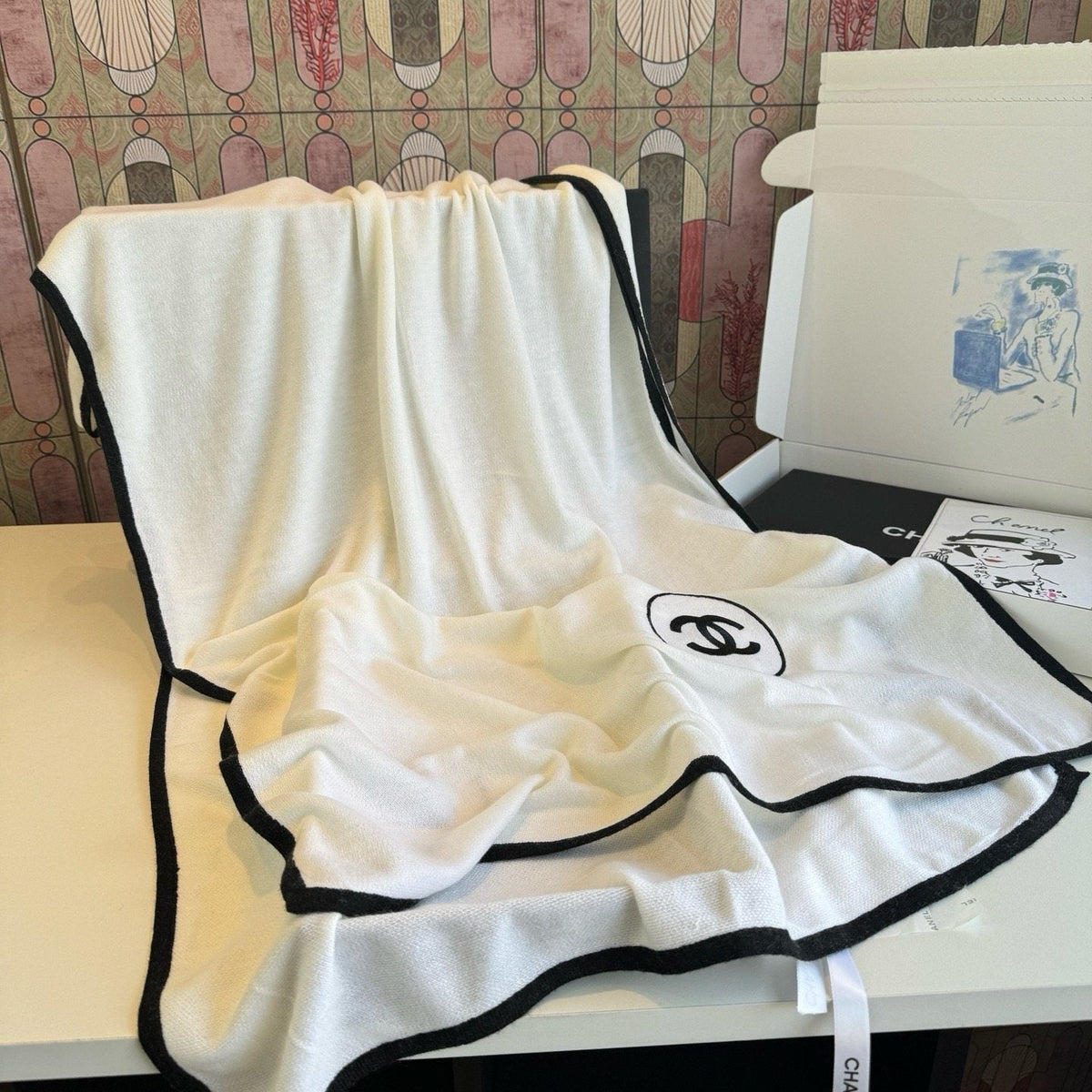 Chanel Contrast-Trim Logo Scarf product image 10, provided for visual reference and product detail review