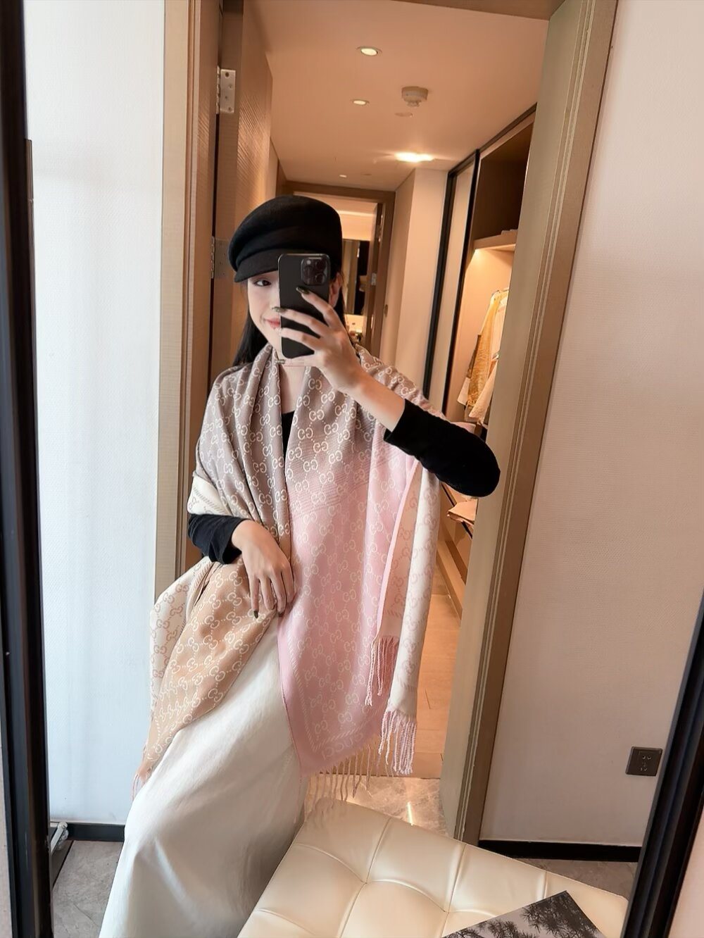 Gucci Two-Tone Fringed Jacquard Scarf product image 7, provided for visual reference and product detail review