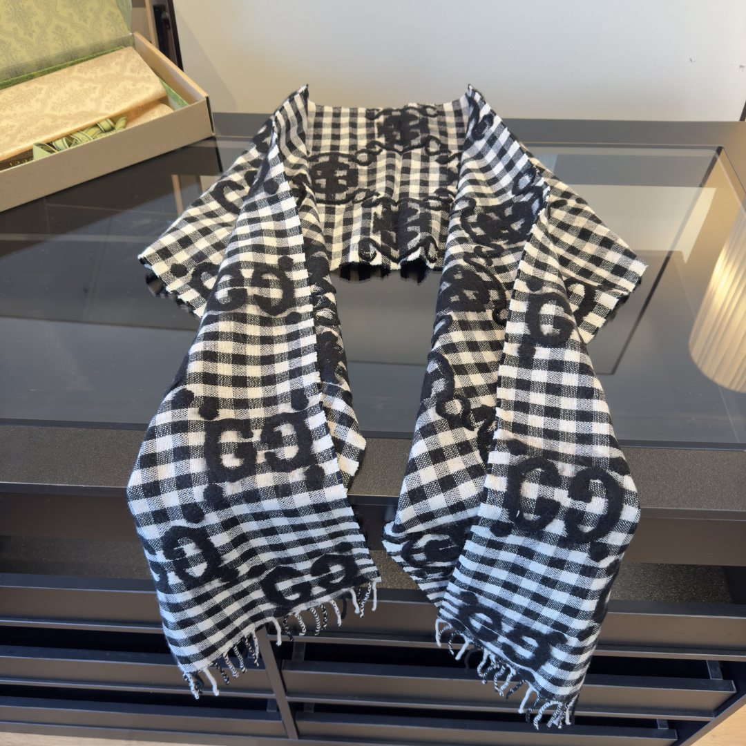 Gucci Check Fringed Scarf product image 3, provided for visual reference and product detail review