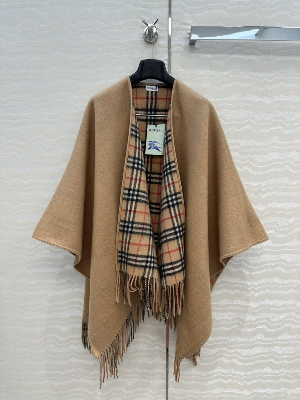 Reversible Plaid Fringed Wrap Cape product image 2, provided for visual reference and product detail review