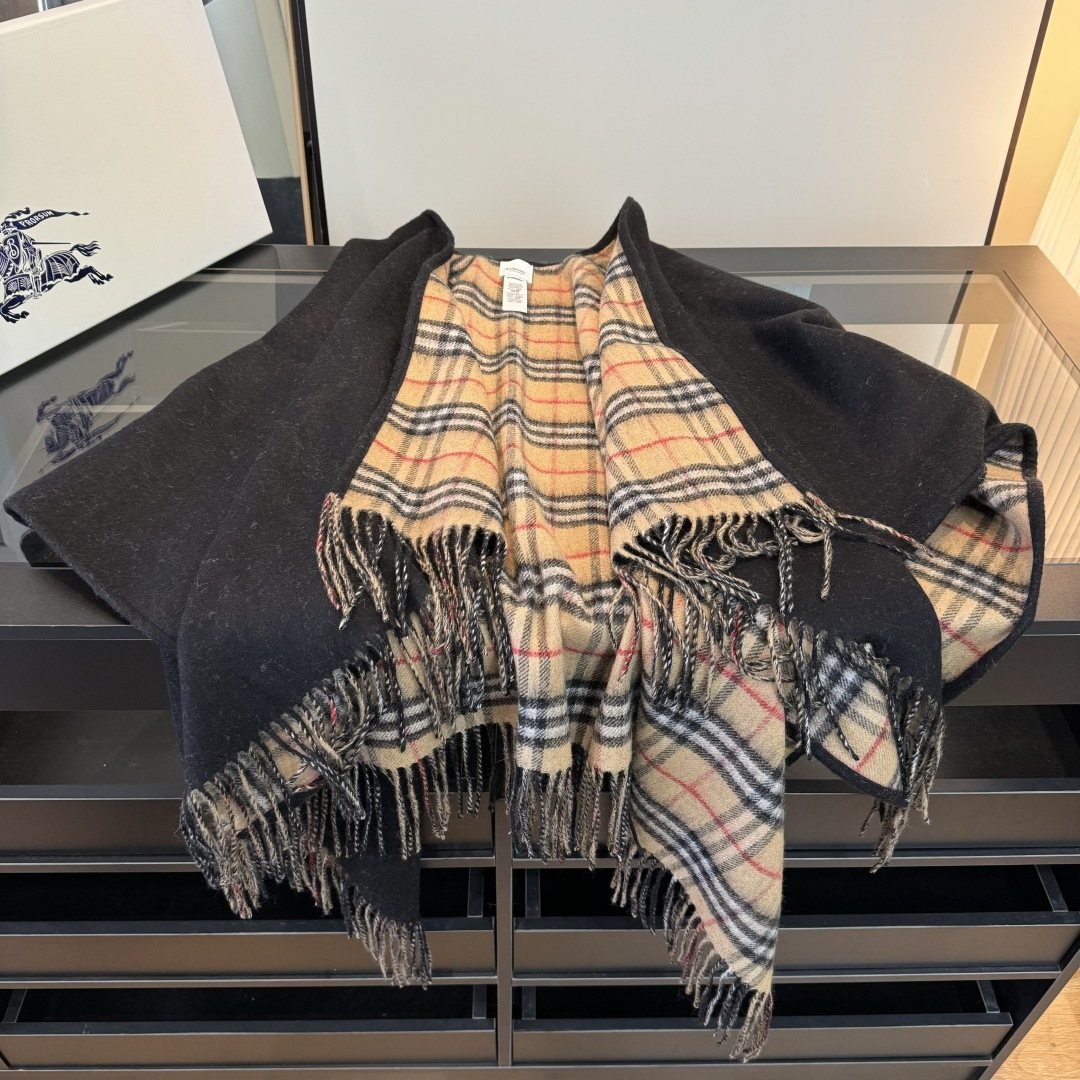 Reversible Plaid Fringed Wrap Cape product image 3, provided for visual reference and product detail review