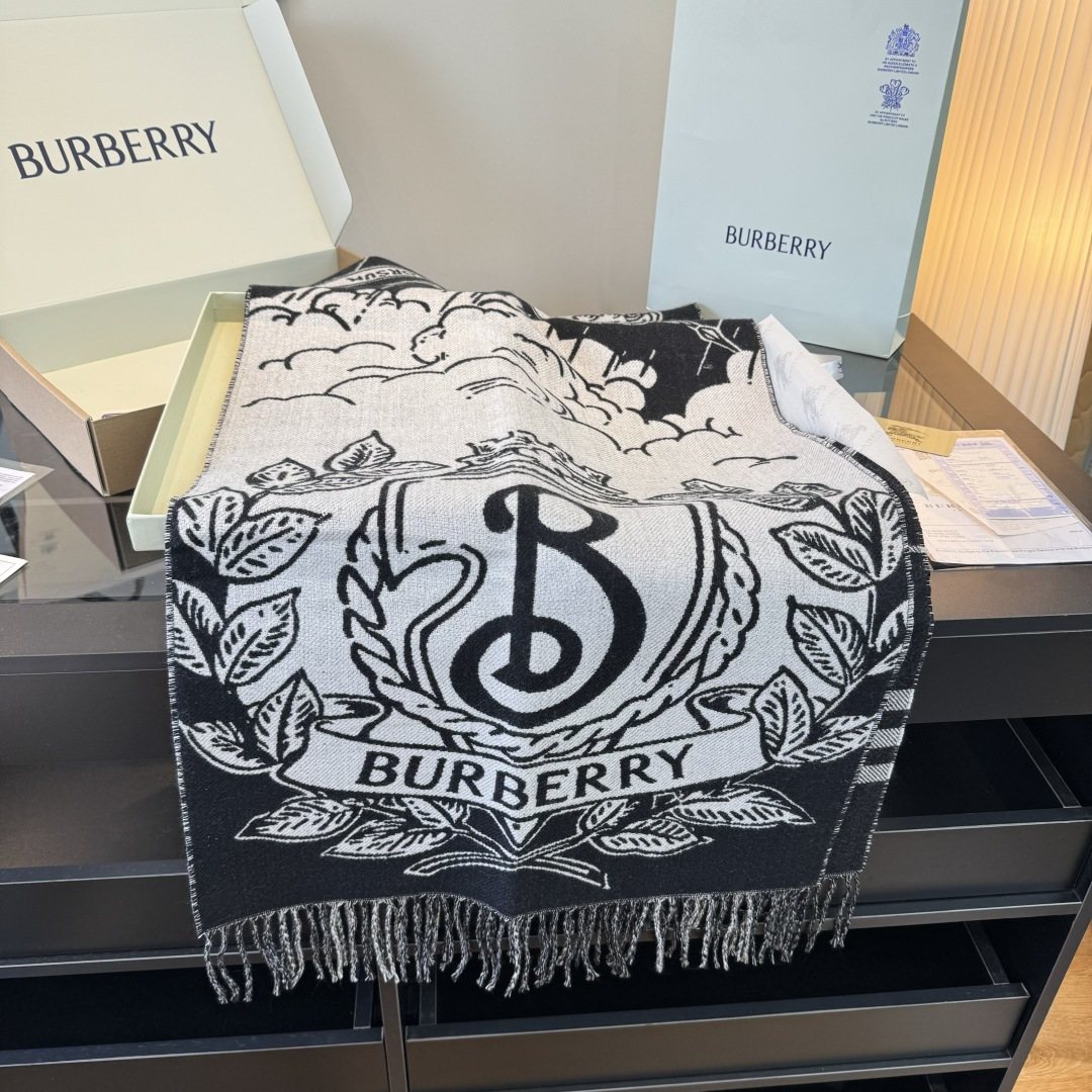 Burberry Equestrian Graphic Fringed Scarf product image 6, provided for visual reference and product detail review