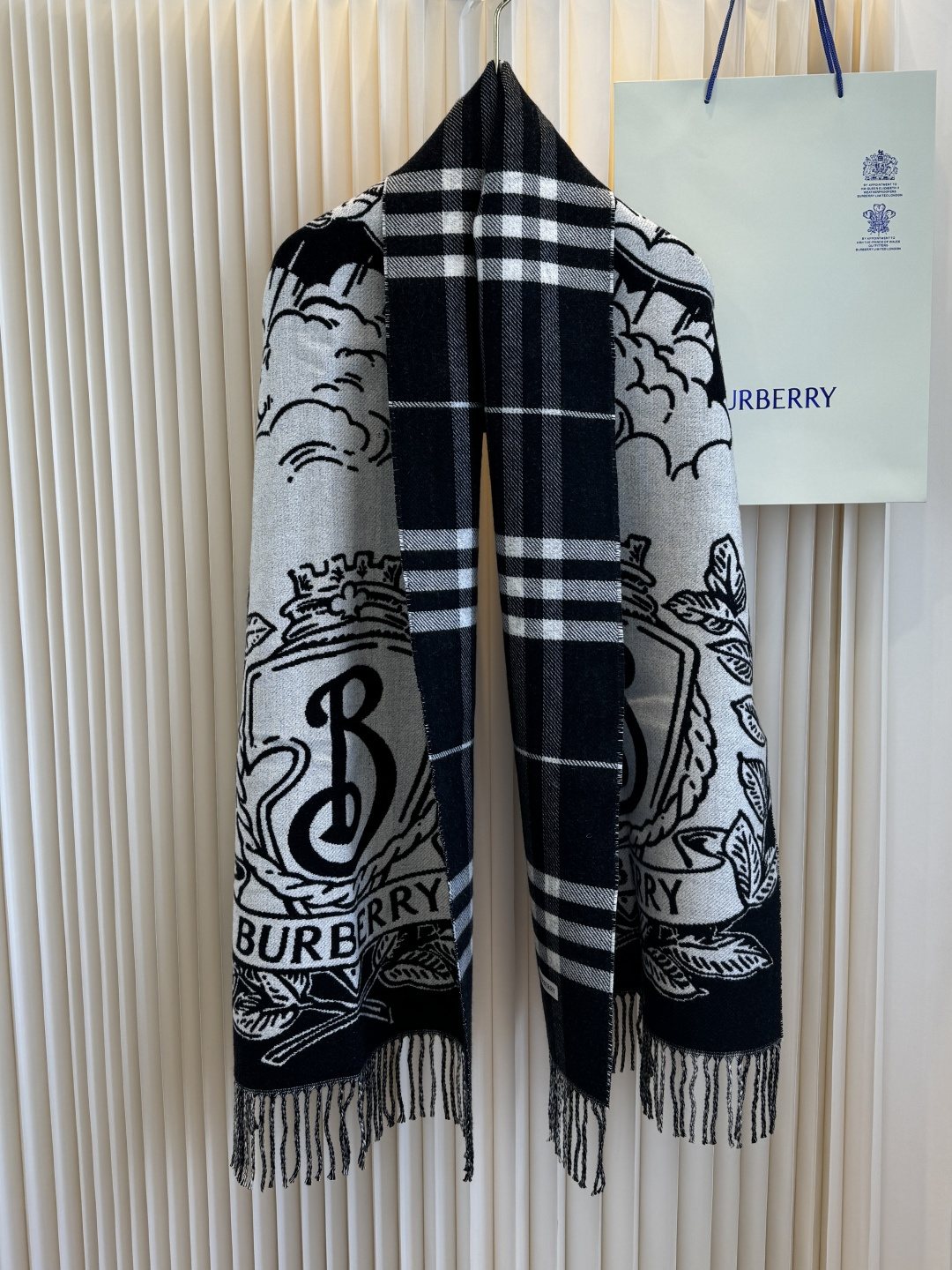 Burberry Equestrian Graphic Fringed Scarf product image 1, provided for visual reference and product detail review