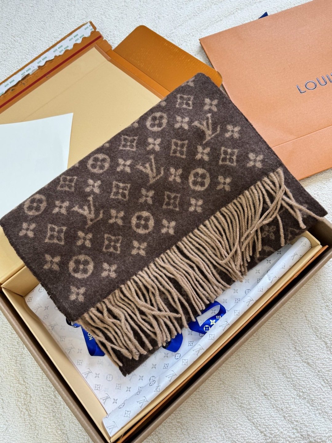 Louis Vuitton Two-Tone Reversible Monogram Scarf - 30 x 180 cm product image 13, provided for visual reference and product