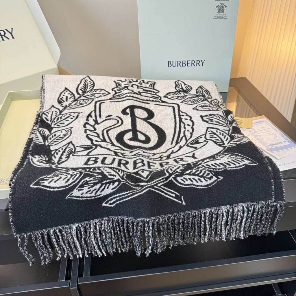 Burberry Equestrian Motif Fringed Scarf product image 5, provided for visual reference and product detail review