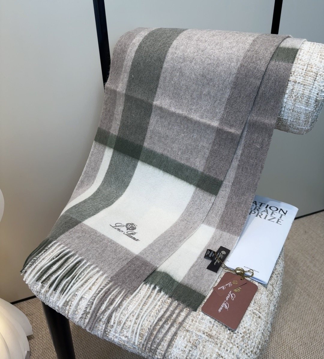 Loro Piana Fringed Plaid Scarf product image 8, provided for visual reference and product detail review