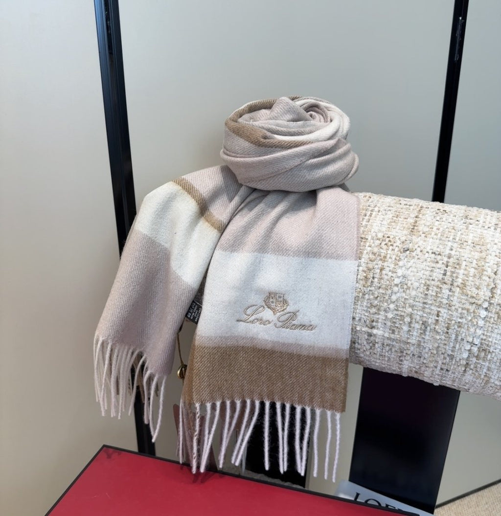 Loro Piana Color-Block Plaid Fringed Scarf product image 8, provided for visual reference and product detail review