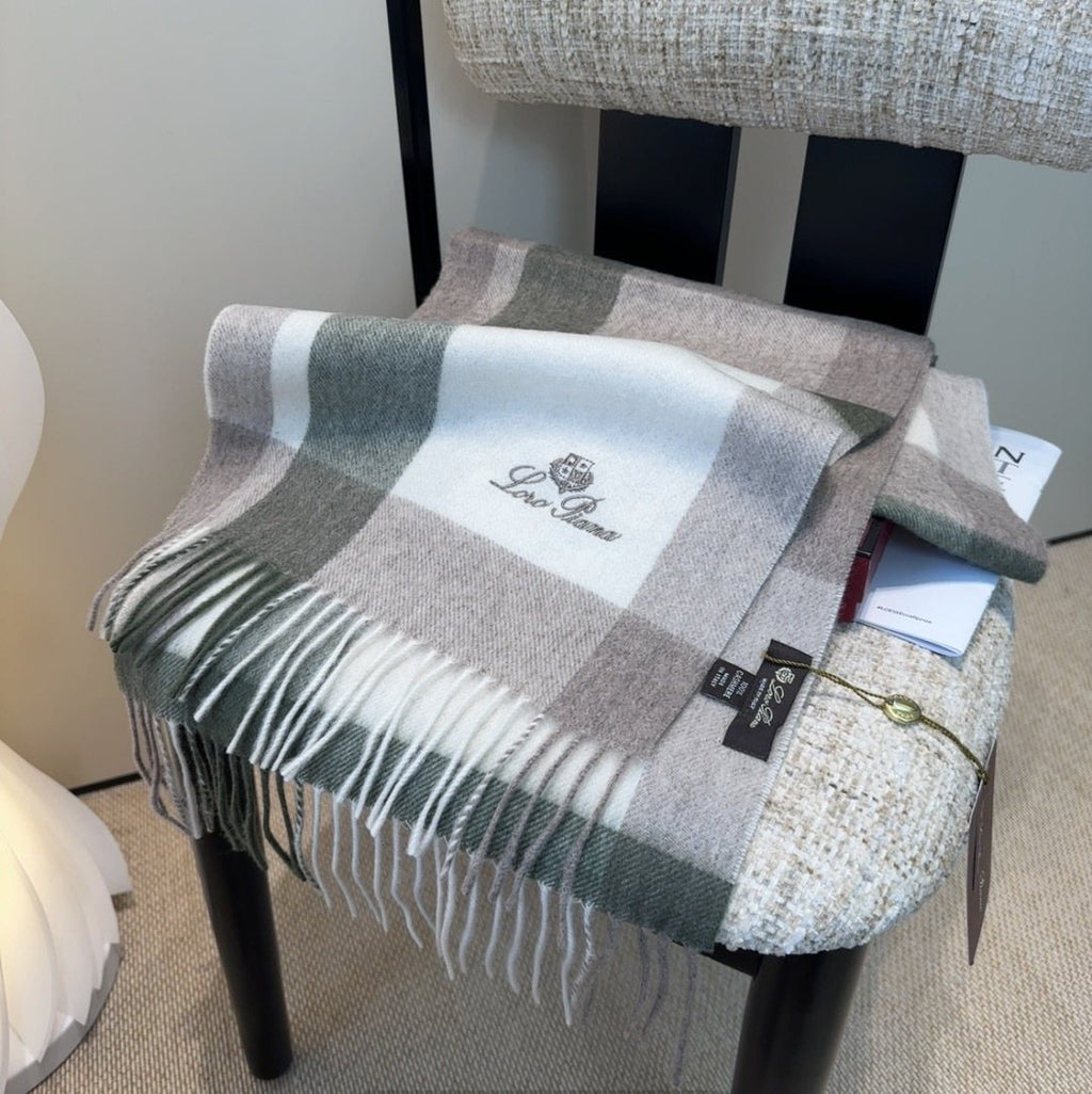 Loro Piana Fringed Plaid Scarf product image 1, provided for visual reference and product detail review