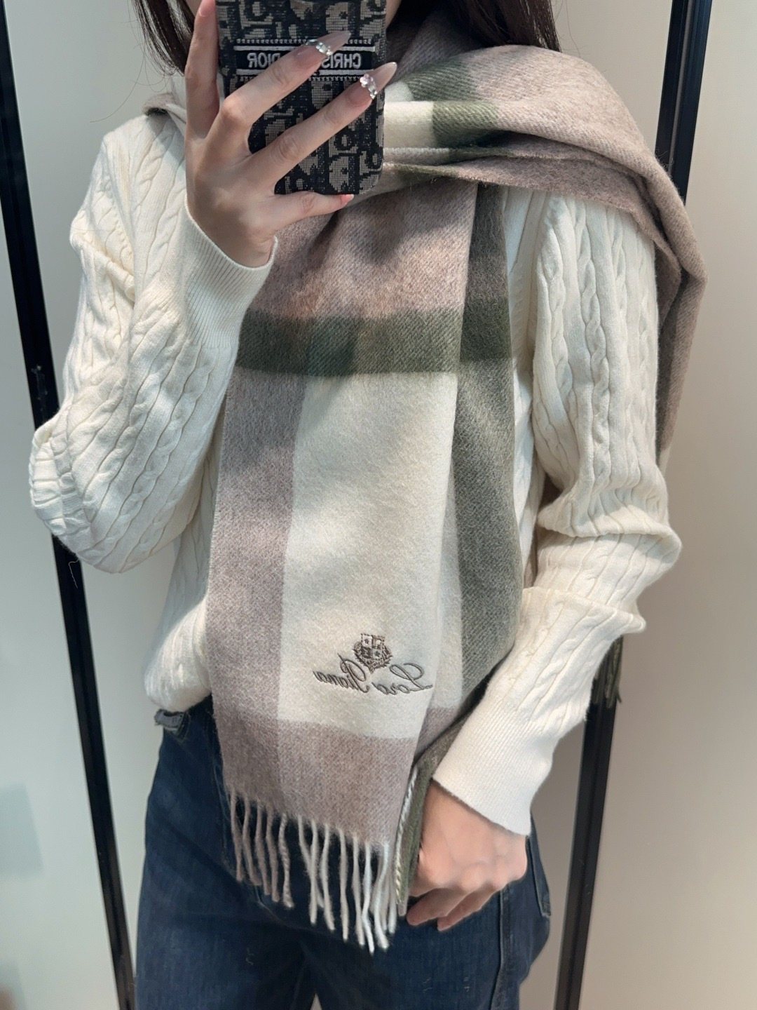 Loro Piana Fringed Plaid Scarf product image 4, provided for visual reference and product detail review