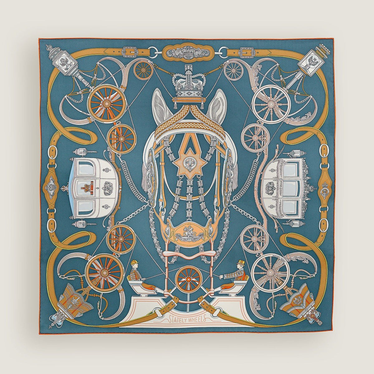 Hermès Carriage and Wheel Silk Scarf product image 5, provided for visual reference and product detail review