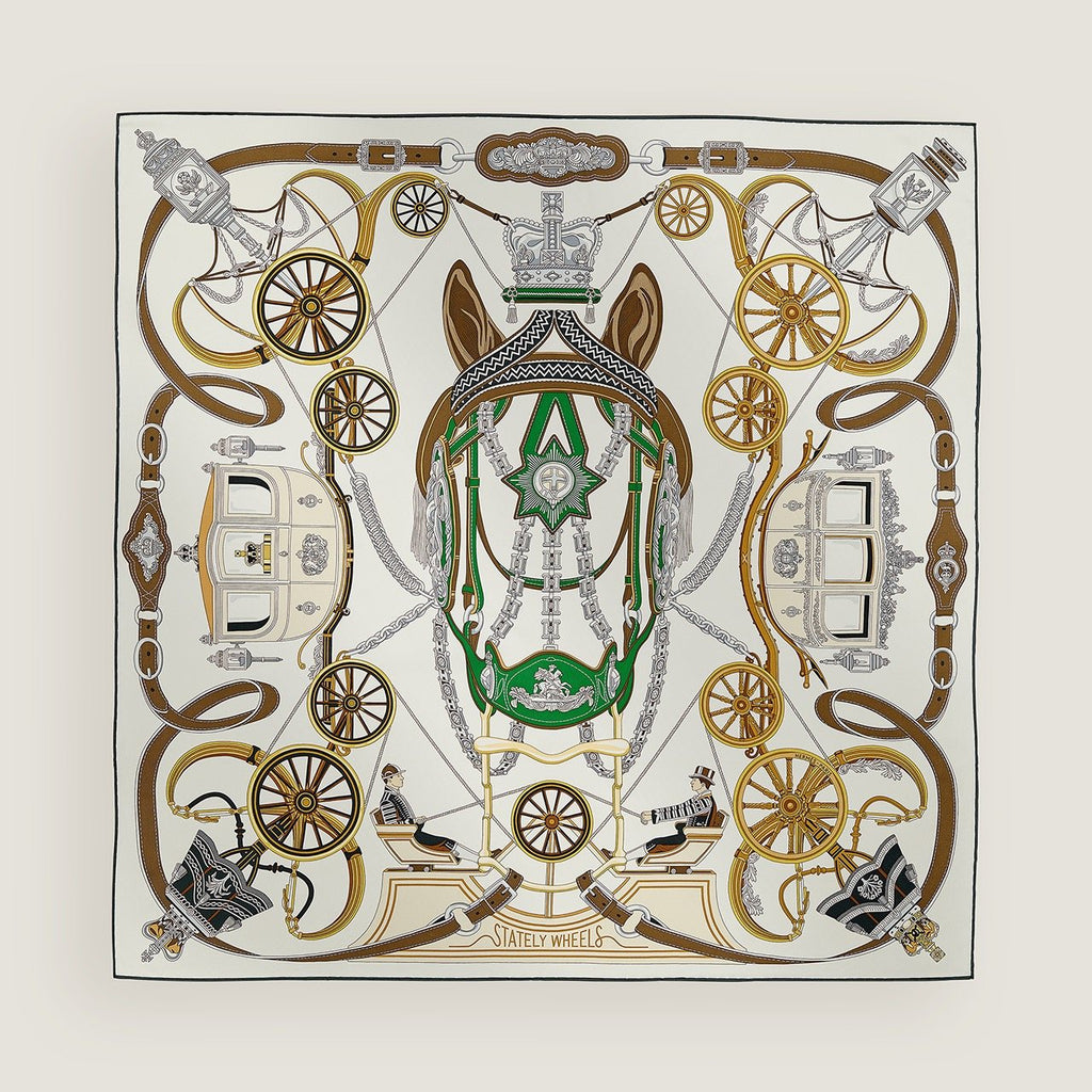 Hermès Carriage and Wheel Silk Scarf product image 6, provided for visual reference and product detail review