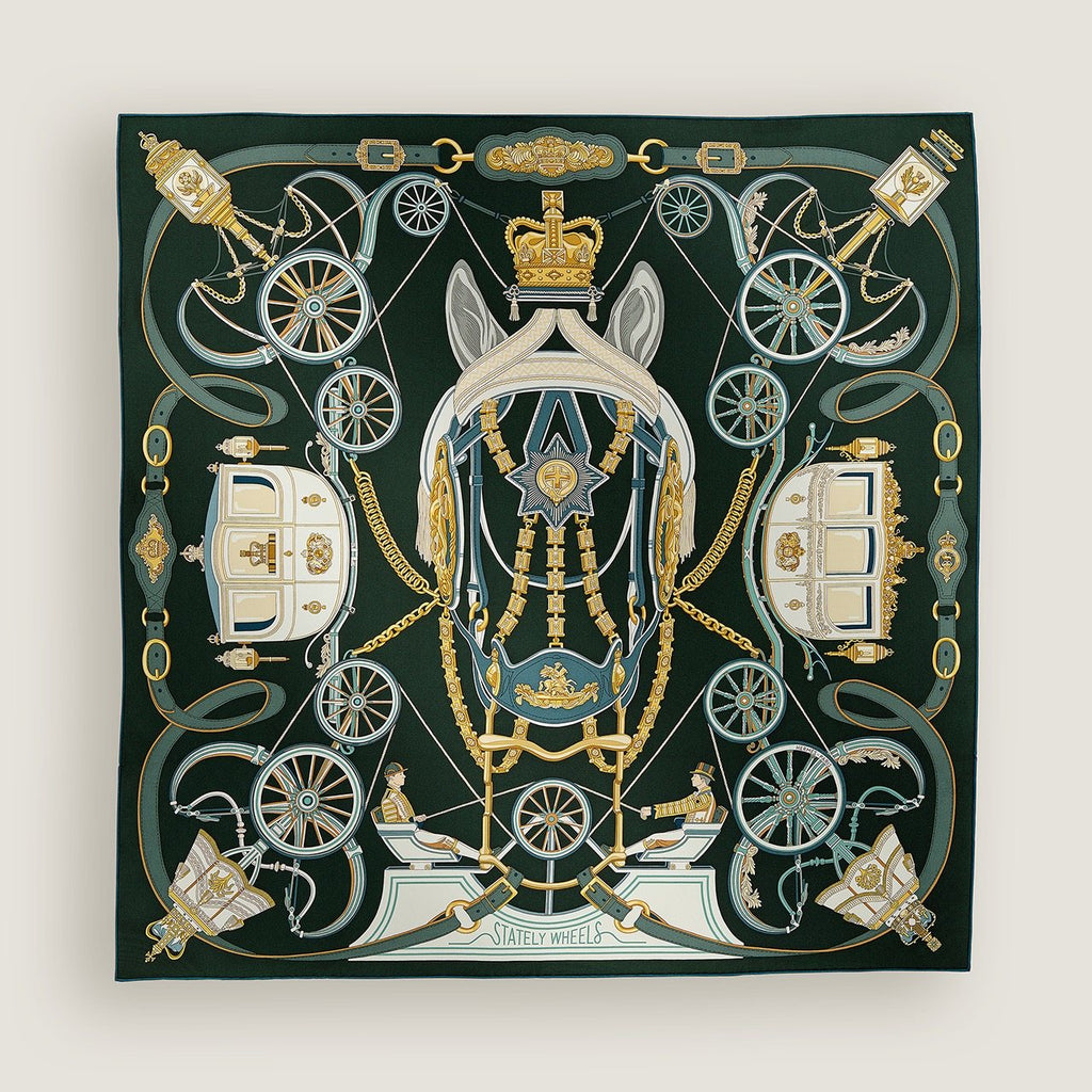 Hermès Carriage and Wheel Silk Scarf product image 3, provided for visual reference and product detail review