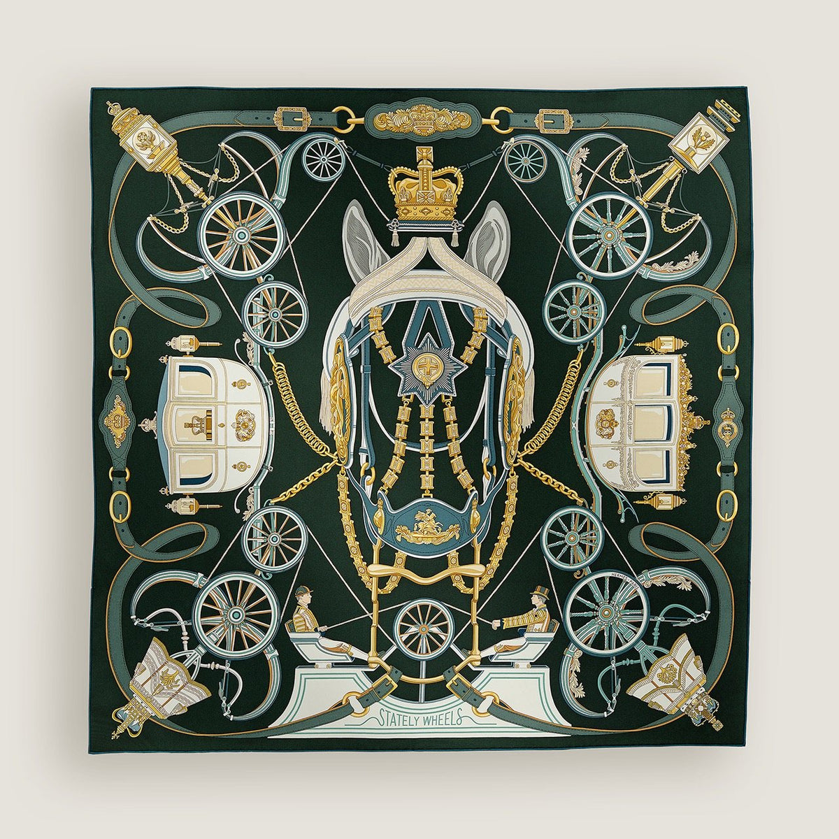 Hermès Carriage and Wheel Silk Scarf product image 3, provided for visual reference and product detail review