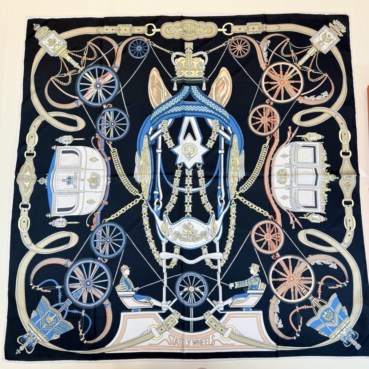 Hermès Carriage and Wheel Silk Scarf product image 2, provided for visual reference and product detail review