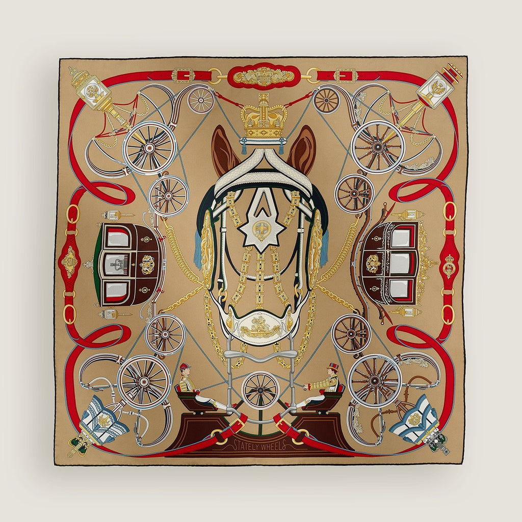 Hermès Carriage and Wheel Silk Scarf product image 4, provided for visual reference and product detail review