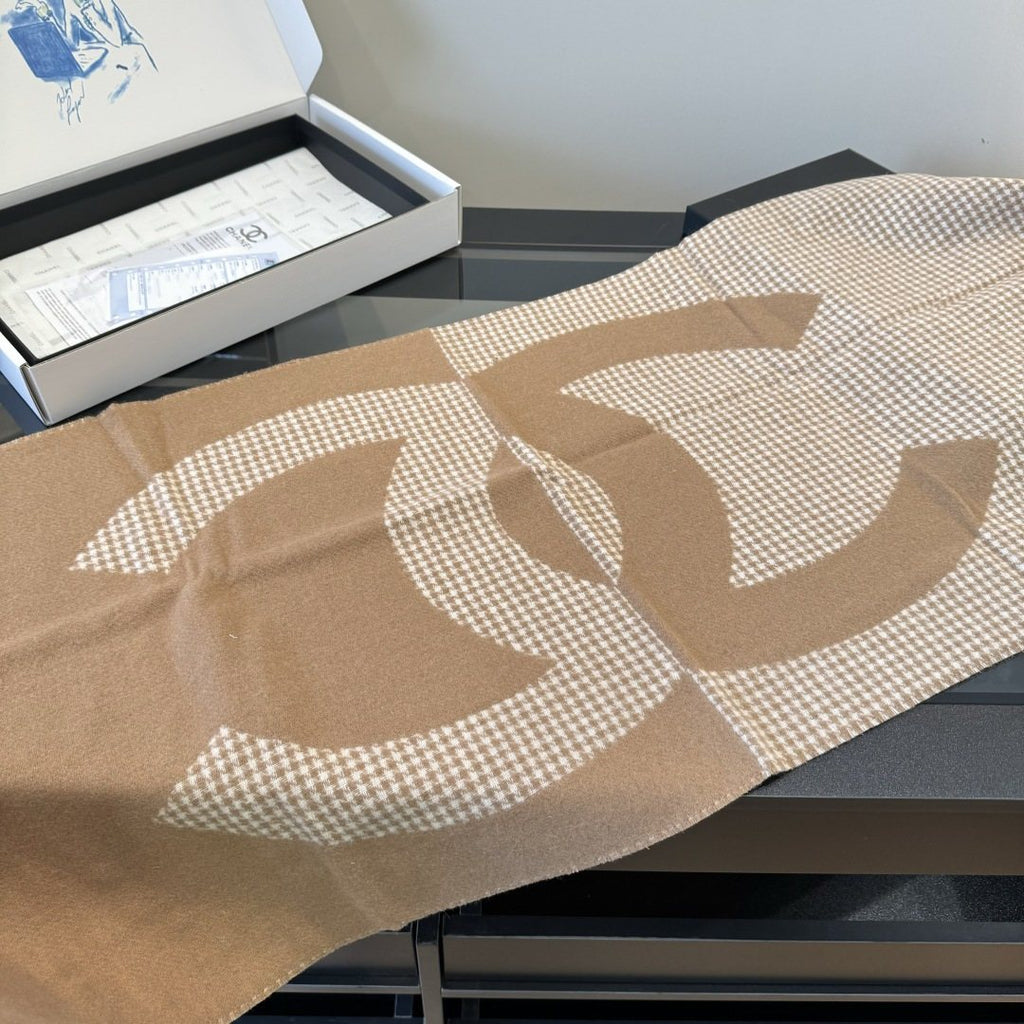 Chanel Houndstooth Fringed Scarf product image 6, provided for visual reference and product detail review