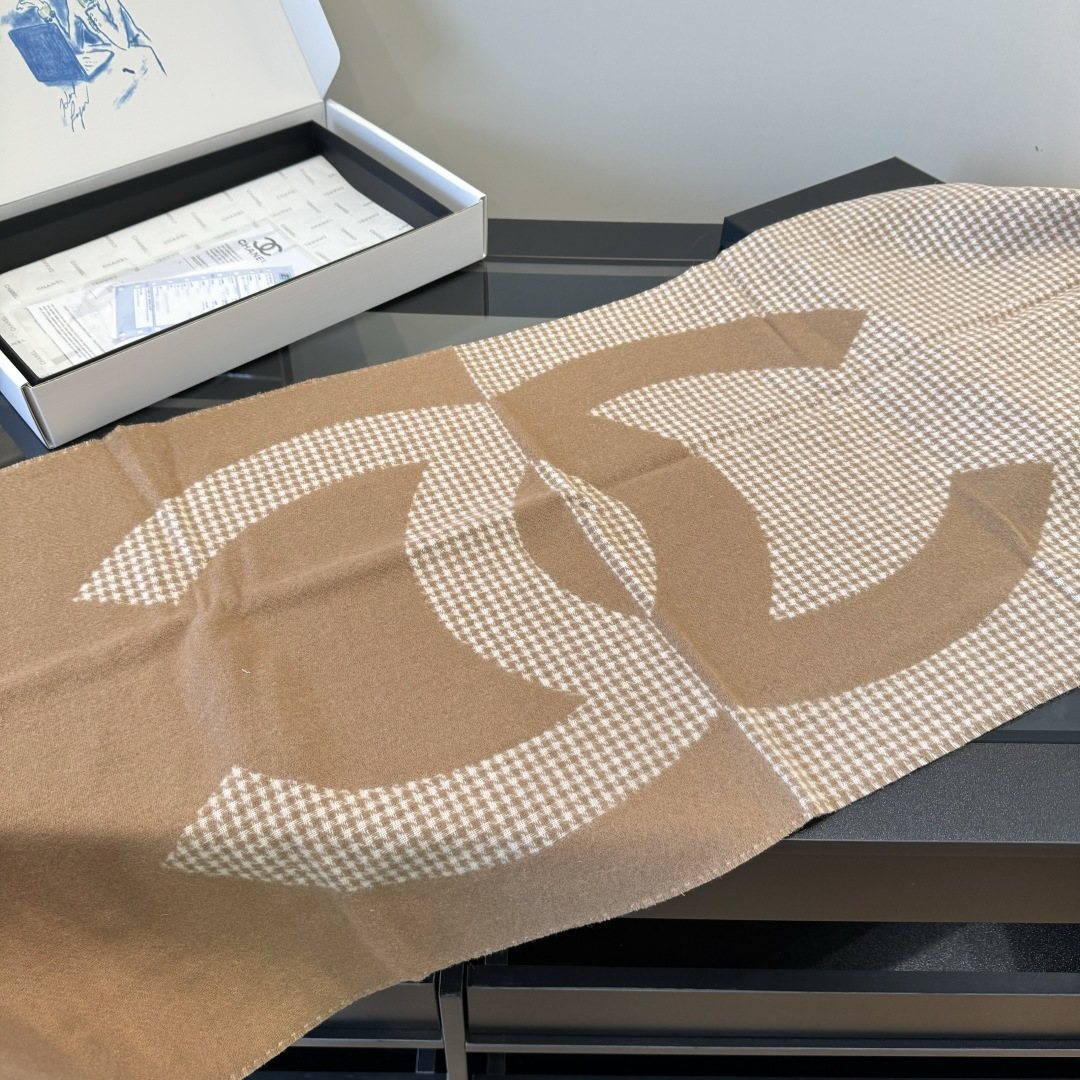 Chanel Houndstooth Fringed Scarf product image 6, provided for visual reference and product detail review