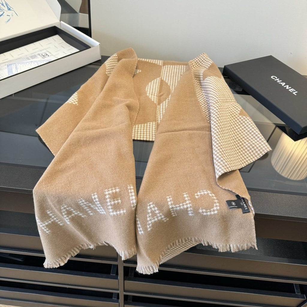 Chanel Houndstooth Fringed Scarf product image 1, provided for visual reference and product detail review