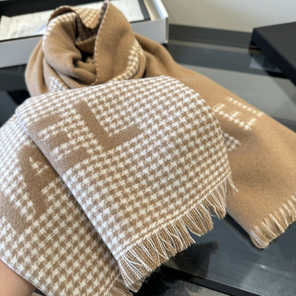 Chanel Houndstooth Fringed Scarf product image 10, provided for visual reference and product detail review