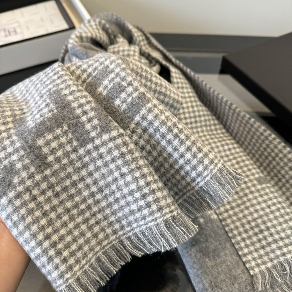 Chanel Houndstooth Fringed Scarf product image 13, provided for visual reference and product detail review