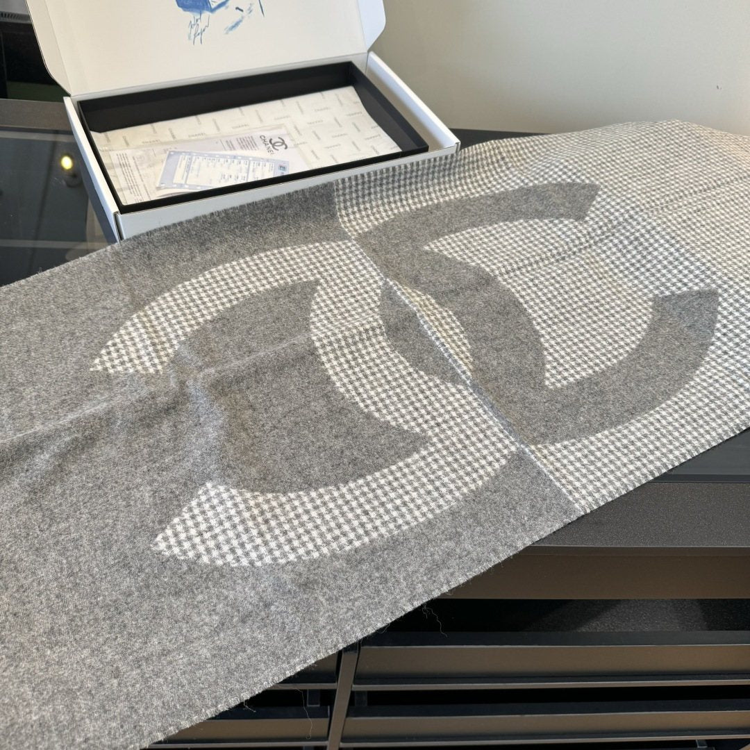 Chanel Houndstooth Fringed Scarf product image 11, provided for visual reference and product detail review