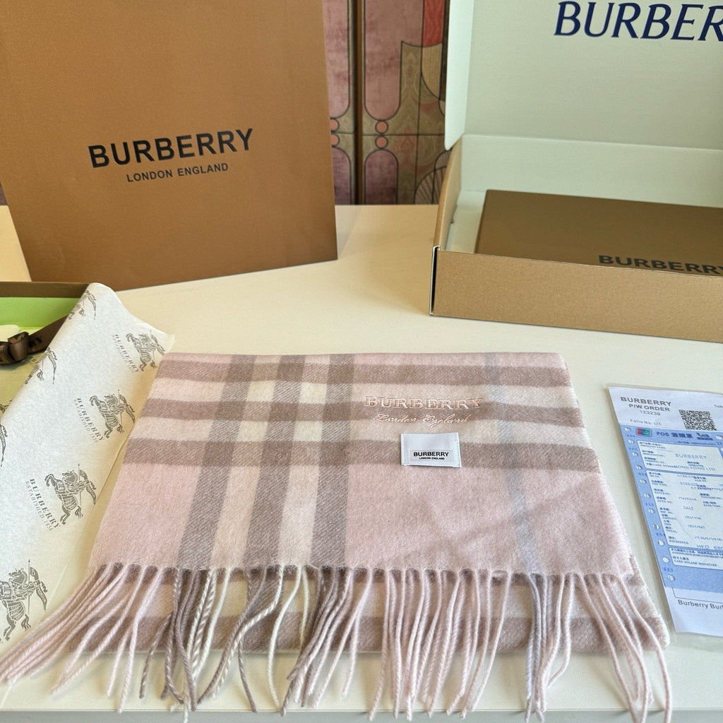 Burberry Blush Pink Plaid Fringed Scarf product image 6, provided for visual reference and product detail review