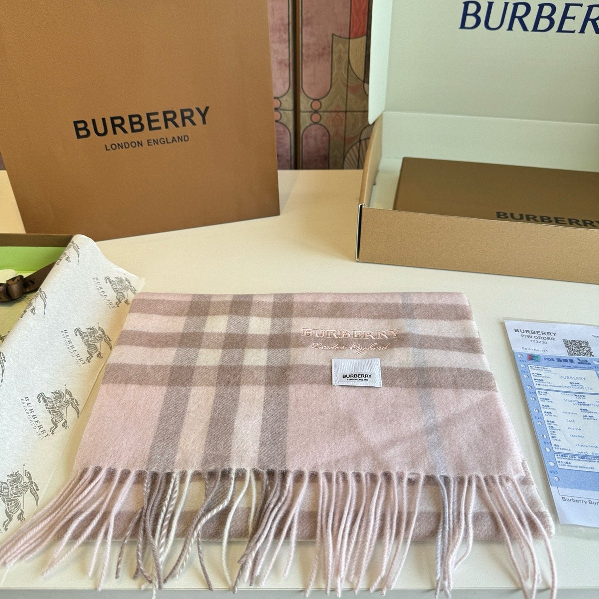 Burberry Blush Pink Plaid Fringed Scarf product image 6, provided for visual reference and product detail review