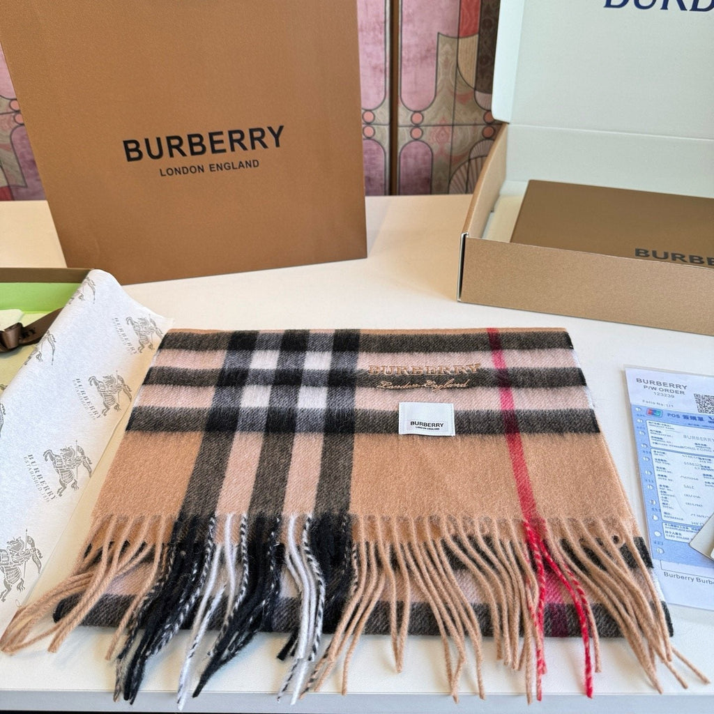 Burberry Blush Pink Plaid Fringed Scarf product image 1, provided for visual reference and product detail review
