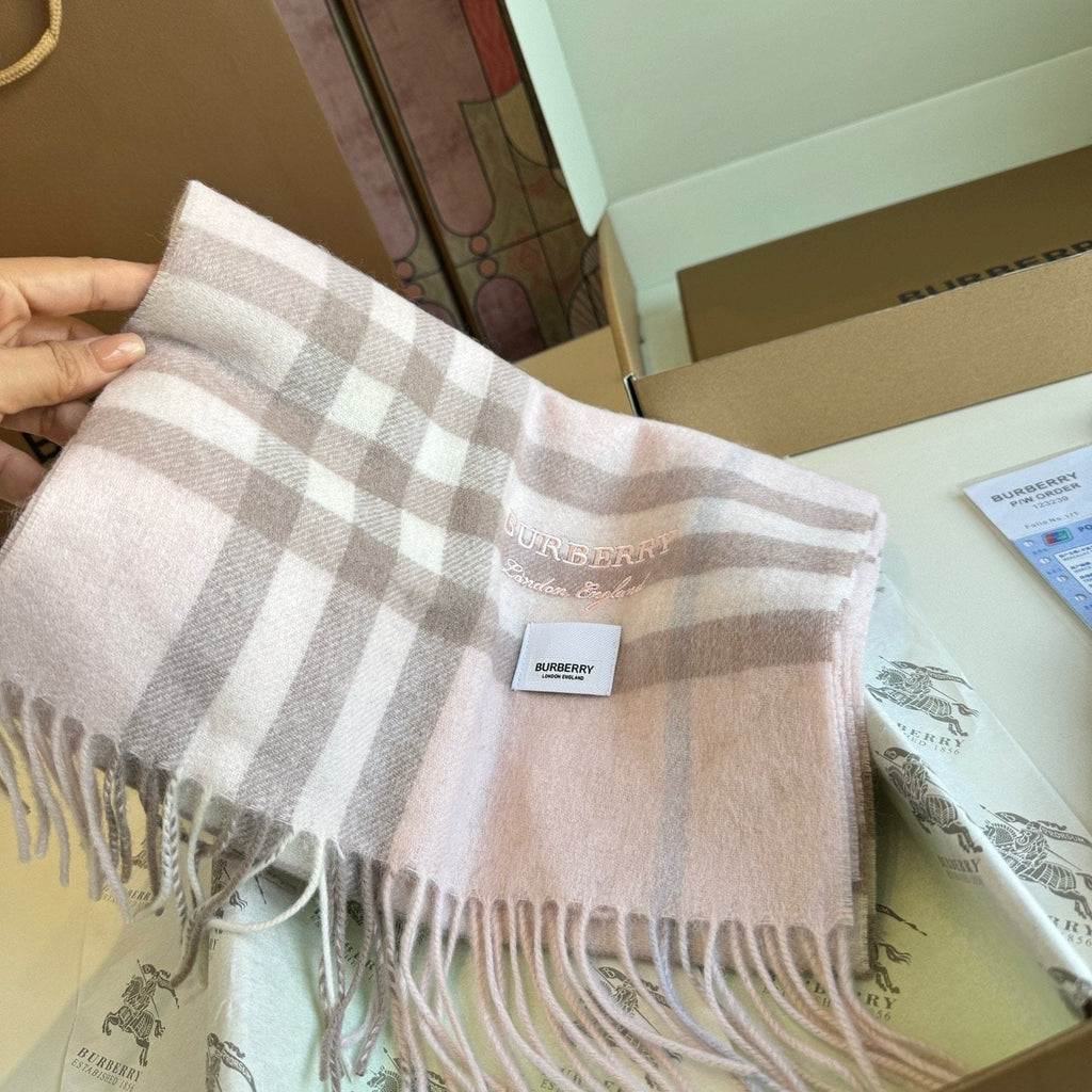 Burberry Blush Pink Plaid Fringed Scarf product image 2, provided for visual reference and product detail review