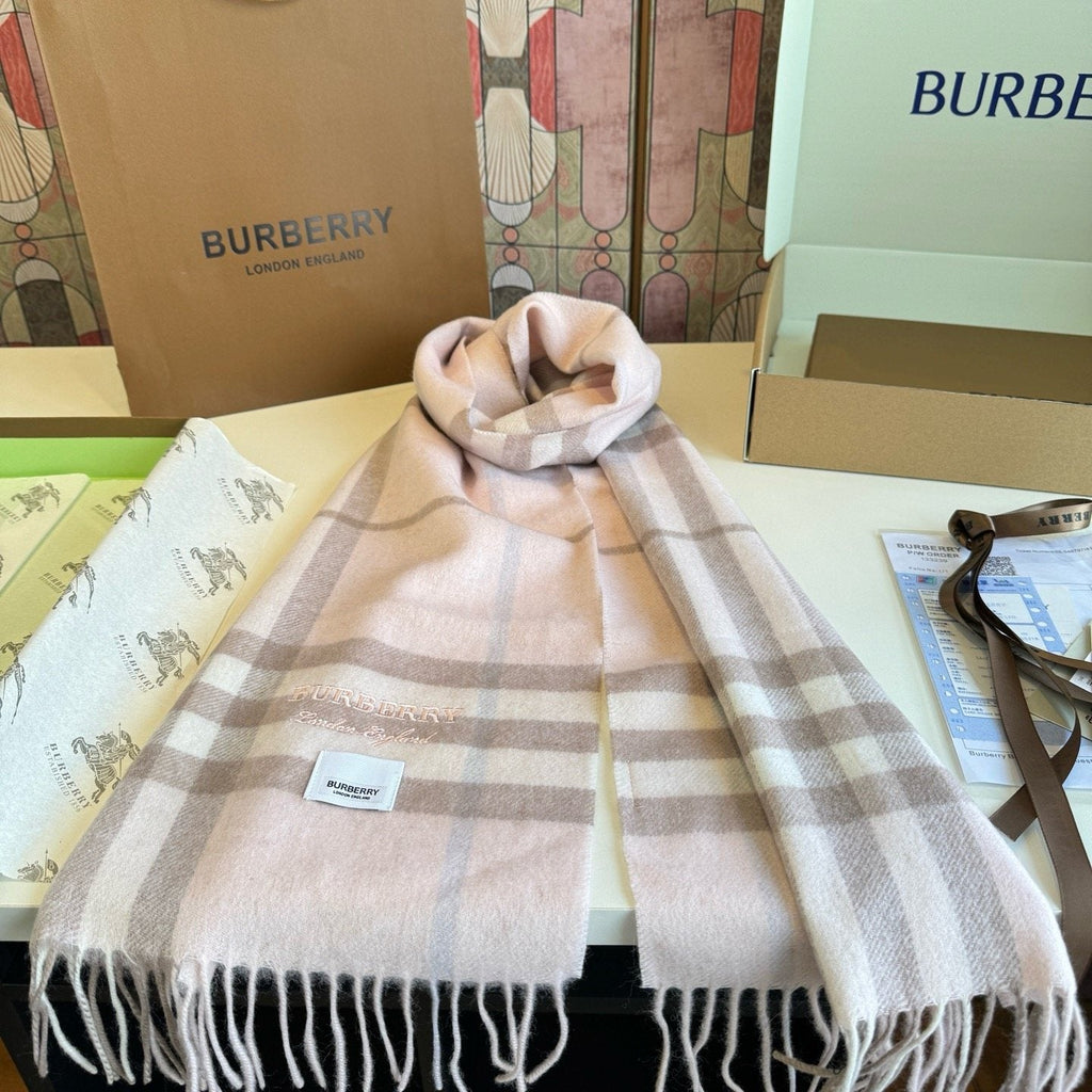 Burberry Blush Pink Plaid Fringed Scarf product image 9, provided for visual reference and product detail review