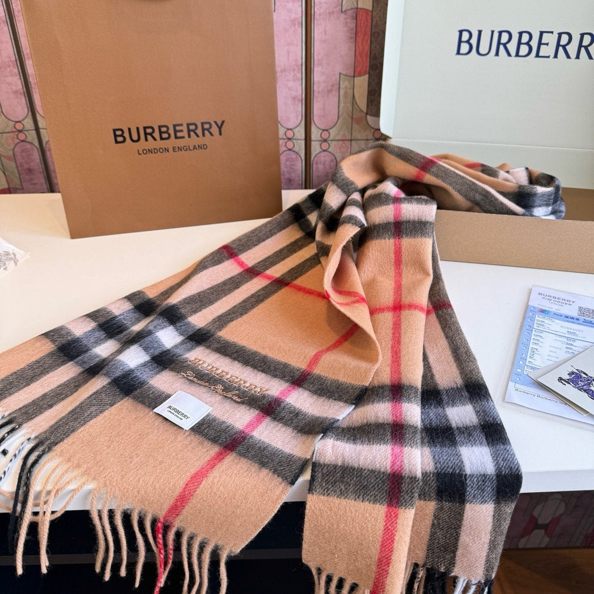Burberry Blush Pink Plaid Fringed Scarf product image 10, provided for visual reference and product detail review
