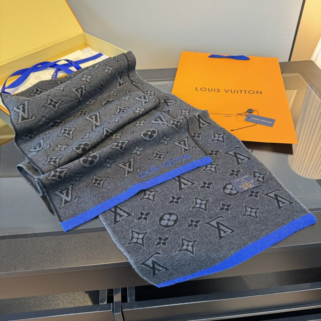 Louis Vuitton Gray Knit Scarf with Contrast Trim product image 6, provided for visual reference and product detail review