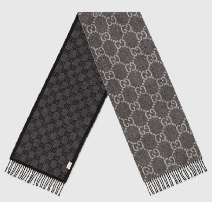 Gucci Black and Gray Fringed Scarf product image 1, provided for visual reference and product detail review
