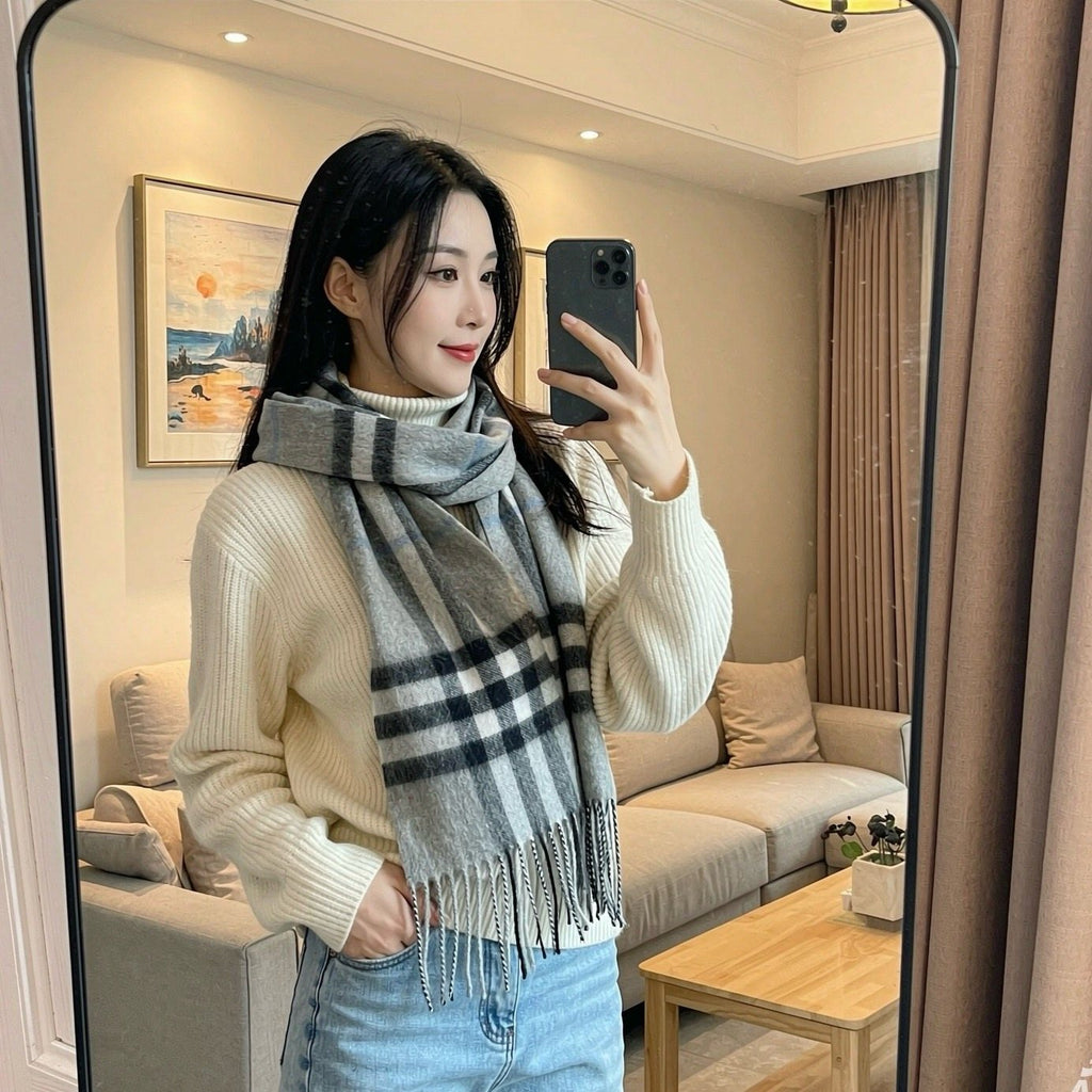 Burberry Long Checked Wrap Scarf - 30 x 180 cm product image 7, provided for visual reference and product detail review