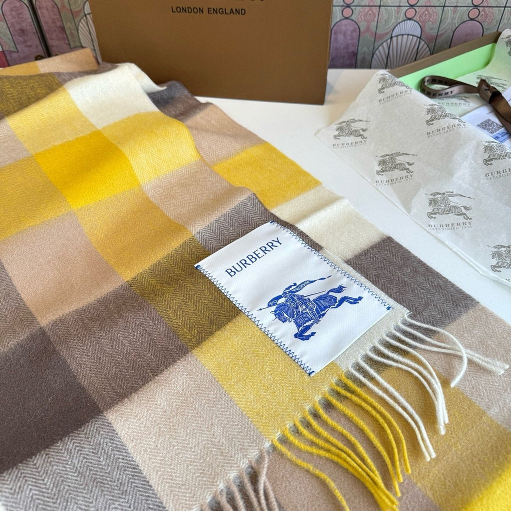 Burberry Yellow Brown Plaid Scarf product image 8, provided for visual reference and product detail review
