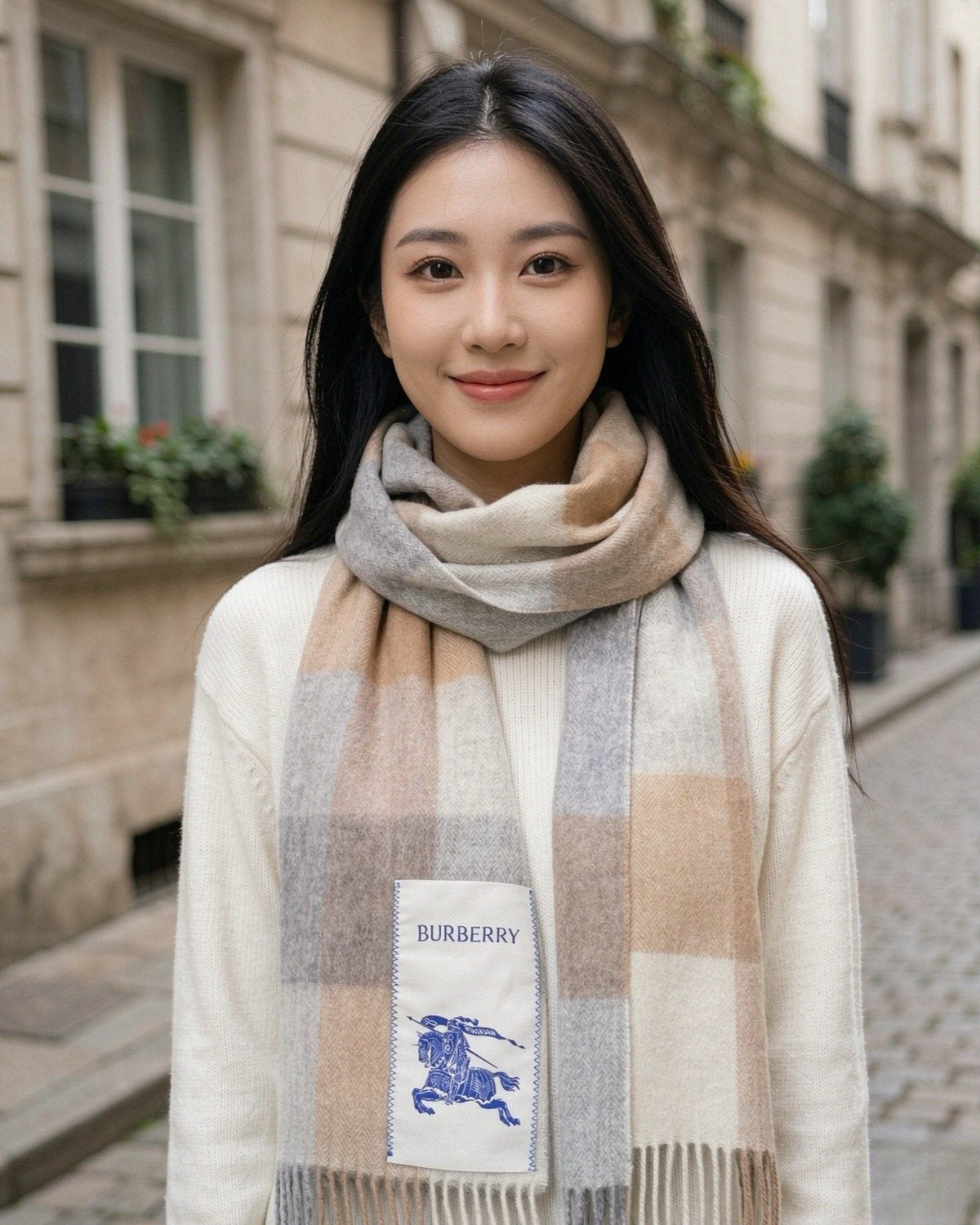Burberry Woven Plaid Fringe Scarf - 30 x 180 cm product image 6, provided for visual reference and product detail review
