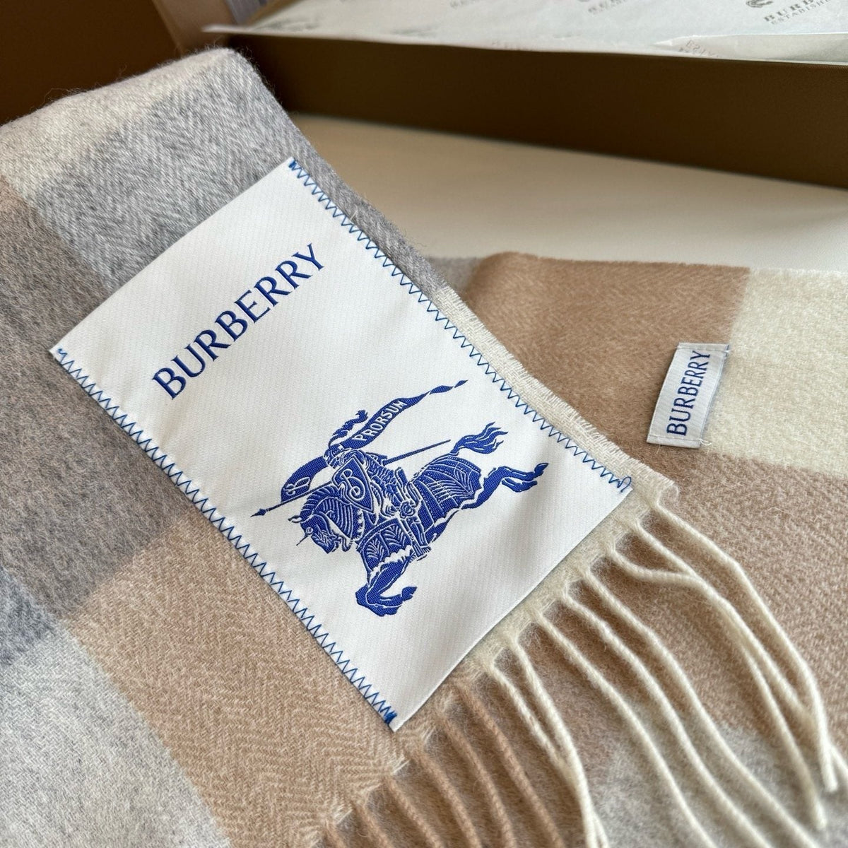 Burberry Woven Plaid Fringe Scarf - 30 x 180 cm product image 9, provided for visual reference and product detail review