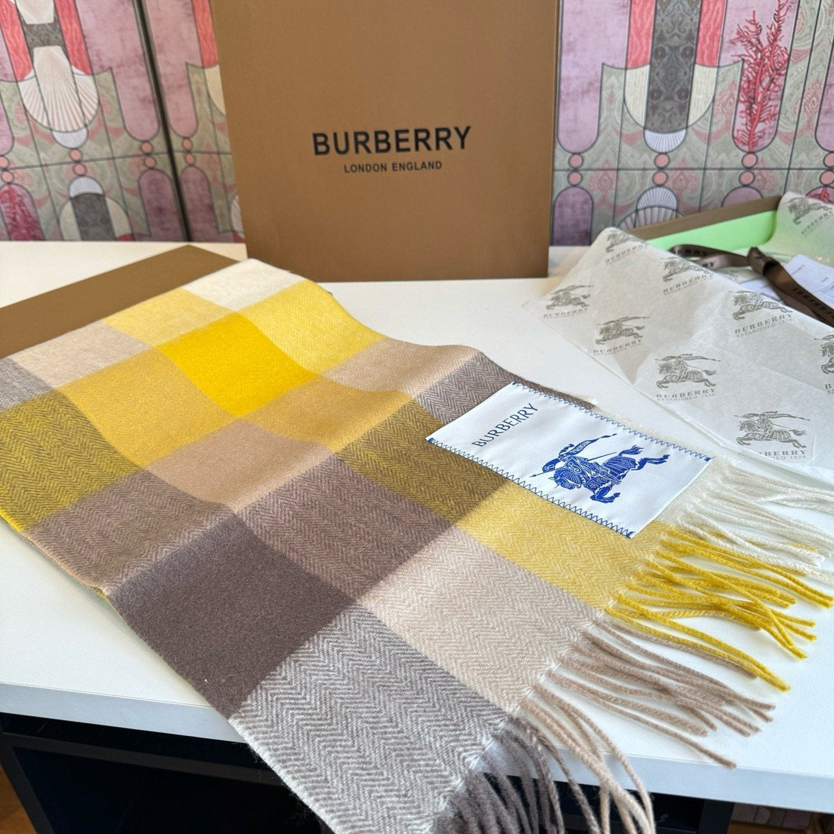 Burberry Woven Plaid Fringe Scarf - 30 x 180 cm product image 8, provided for visual reference and product detail review