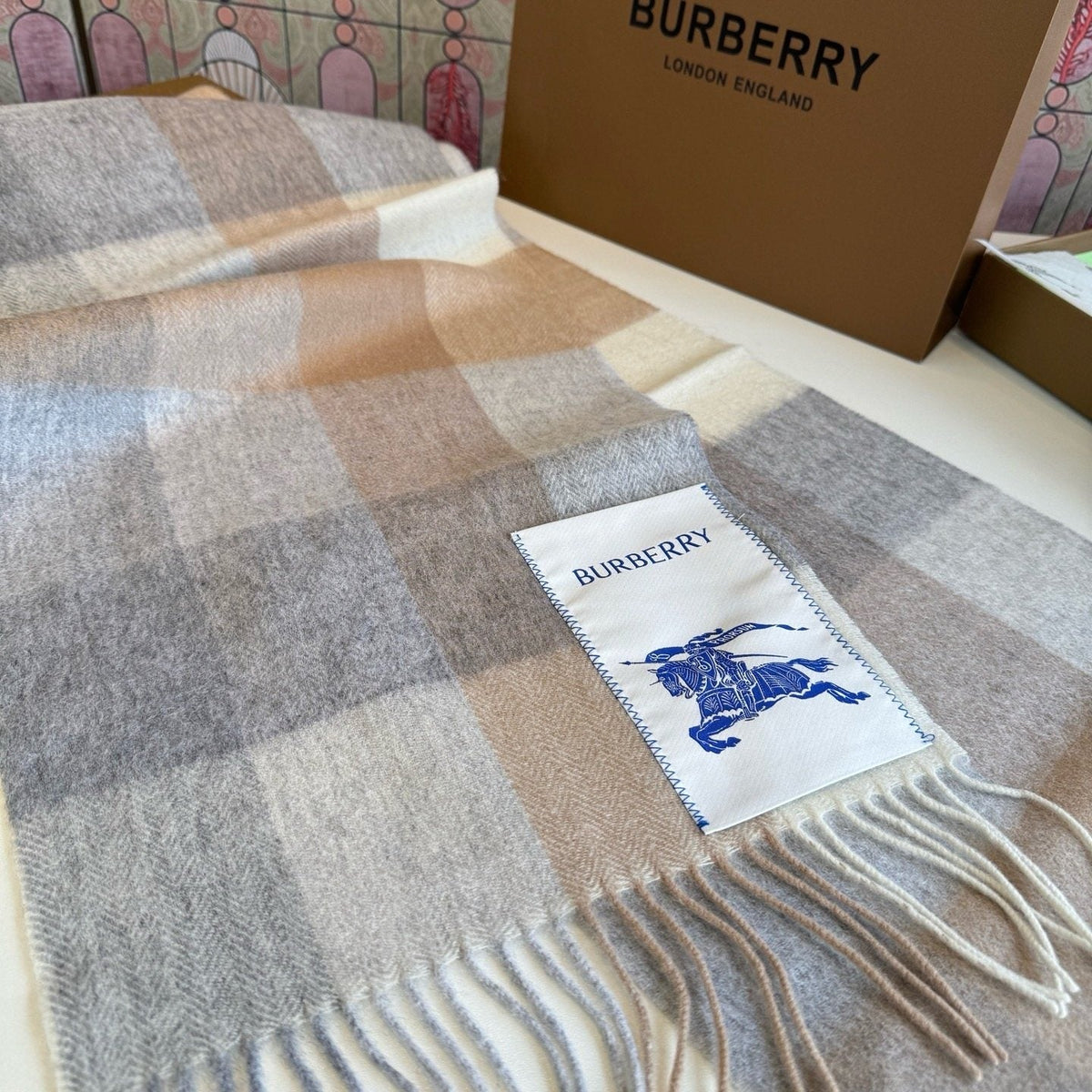 Burberry Woven Plaid Fringe Scarf - 30 x 180 cm product image 5, provided for visual reference and product detail review