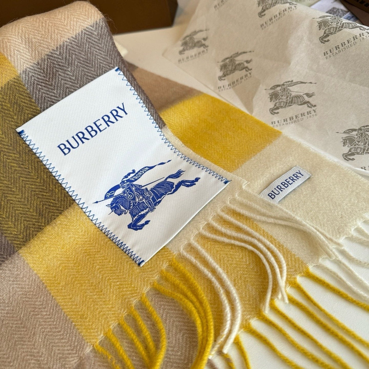 Burberry Yellow Brown Plaid Scarf product image 11, provided for visual reference and product detail review